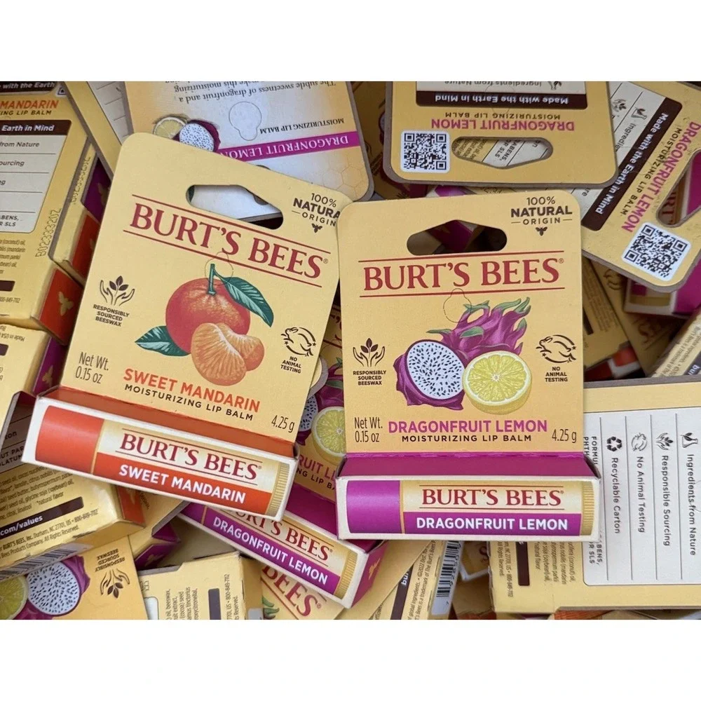 Lot of 100 New Burts Bees Lip Balms Dragonfruit Lemonade‎ And Sweet Mandarin MIX